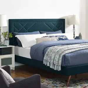 Modway Reese Nailhead Full / Queen Upholstered Linen Fabric Headboard in Azure