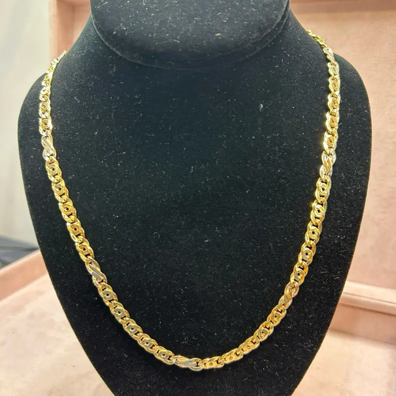 18K Yellow Gold Byzantine Chain 24 Inch Classic Style for Men and Women