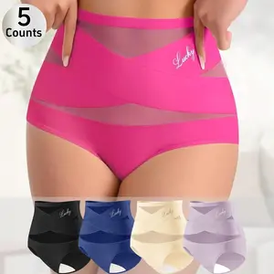 High-Waist Slight Shaping Panties for Women - Seamless Silk Mesh Control Briefs Slight Shaping Tummy Slimming & Butt Lifting Underwear Breathable Everyday - Womenswear Fashion Fabric Corset
