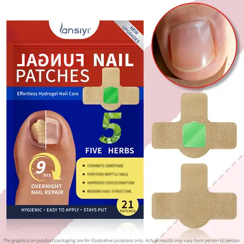 Lansiyi Nail Patches 21pcs/box with 5 Herbs for Nail Problem Care Matte Japanese Style Daily Care Nails Kit Set