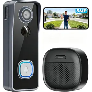 Doorbell Camera No Subscription - 5MP Ultra Clear Motion Detection Alert Video Doorbell, Cloud/Local Storage,  Power Easy Connect & Install, Work with Alexa, Only 2.4Ghz WiFi