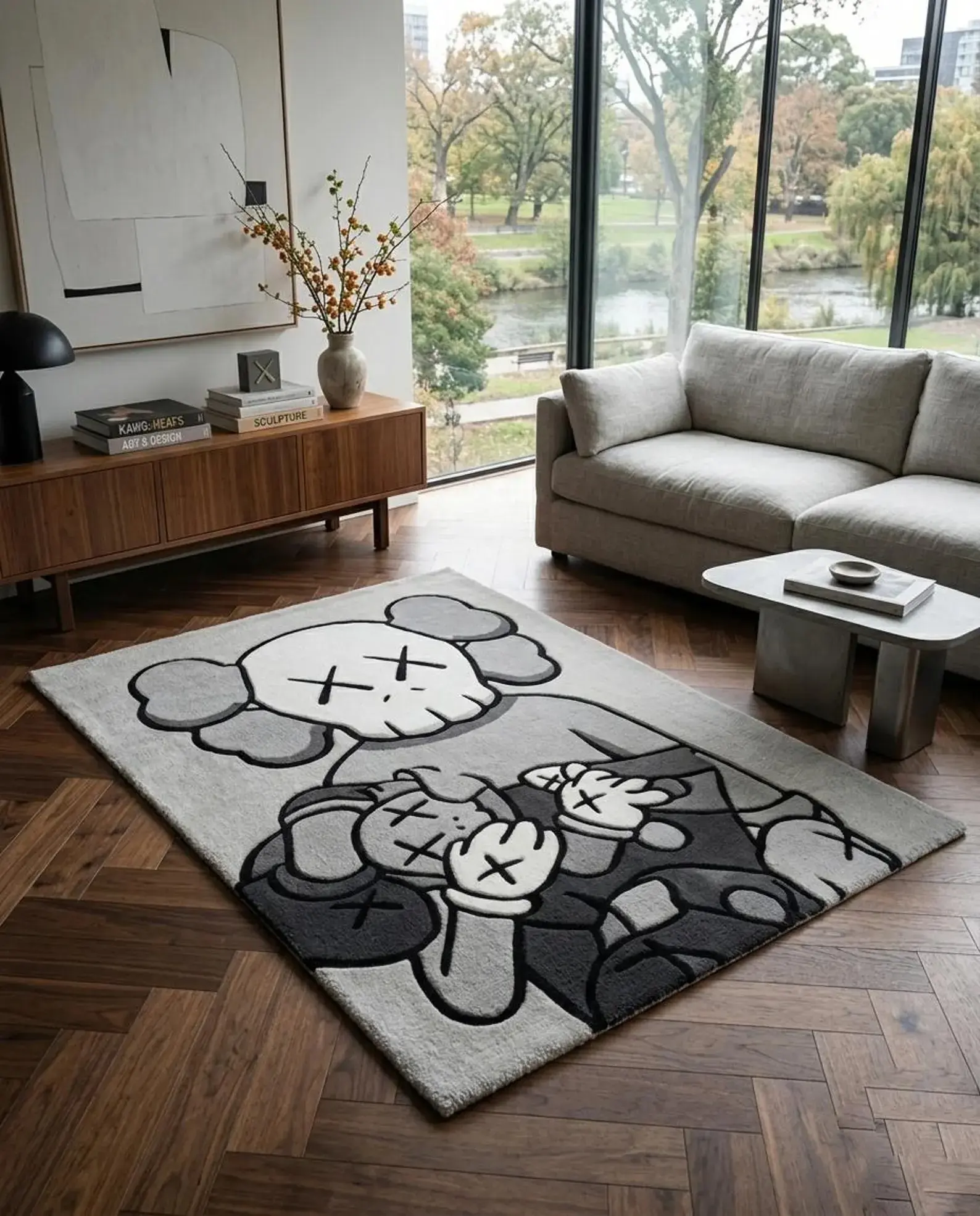 KAWS Inspired Wool Rug | Luxury Living Room Decor | Handmade Tufted Pop Art Carpet