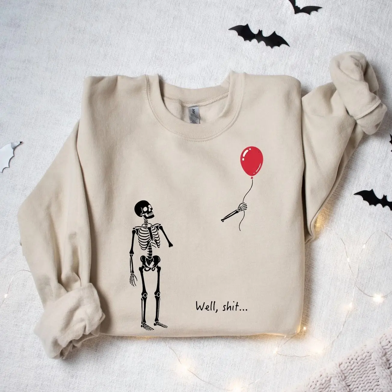 Funny Skeleton Balloon Shirt, Well Shit Skeleton Tee, Gothic Halloween T-Shirt, Dark Humor Graphic Tee, Spooky Gift MU4
