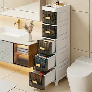 LDQ Deluxe Slim Storage Cabinet with - Durable Waterproof PP Material, Multi-Purpose Organizer with Ample Storage for Bathroom, Kitchen, Personal Care Product Dispensers, and More - Ideal for Small Space Drawer Organizers