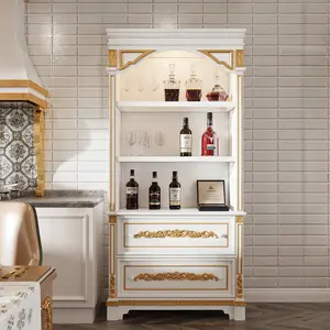 FUFU&GAGA White & Gold Vintage Arch Bookshelf - Decorative Display Case with 2 Drawers and 3 Shelves, Carved Patterns (36.2”W x 15.4”D x 76.6”H)