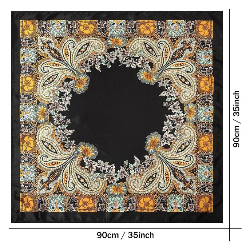 4PCS/Set 35'' Printed Square Head Scarf Silk Like Neck Scarves for Women Hair Kerchief Bandanas Scarf Sleeping Head Wraps Hair Band Headscarf Female Hair Accessories