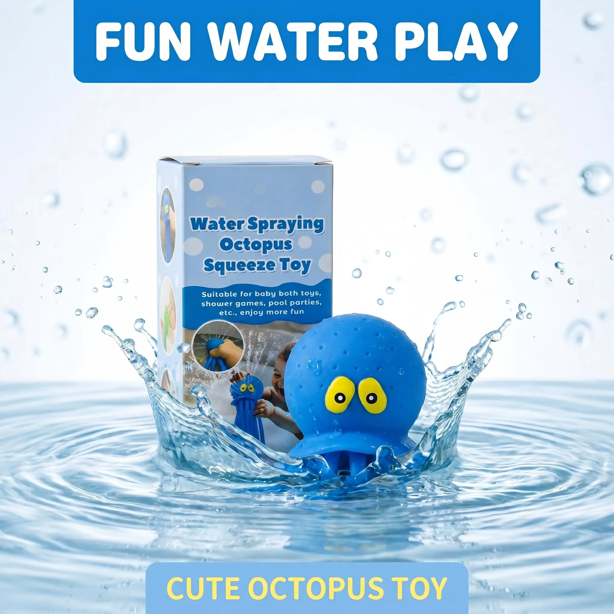 Blue Octopus Water Spraying Squeeze Toy Soft Silicone Kids Bath Pool Play Toy，Toy for Anxiety Release,Stress-Relief Toy,Soft Sensory Fidget Steamed Bun Squeeze Tool for Adult Stress & Anxiety Relief,Party Gift，Pressure-Release Office Desk Toys
