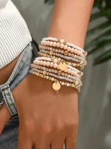 Boho Style Glass Bead Bracelet Set, Multi-Layer Pearl Pendant Jewelry for Women, Pearl Beaded Bracelet, Perfect Gift for Holidays & Daily Wear