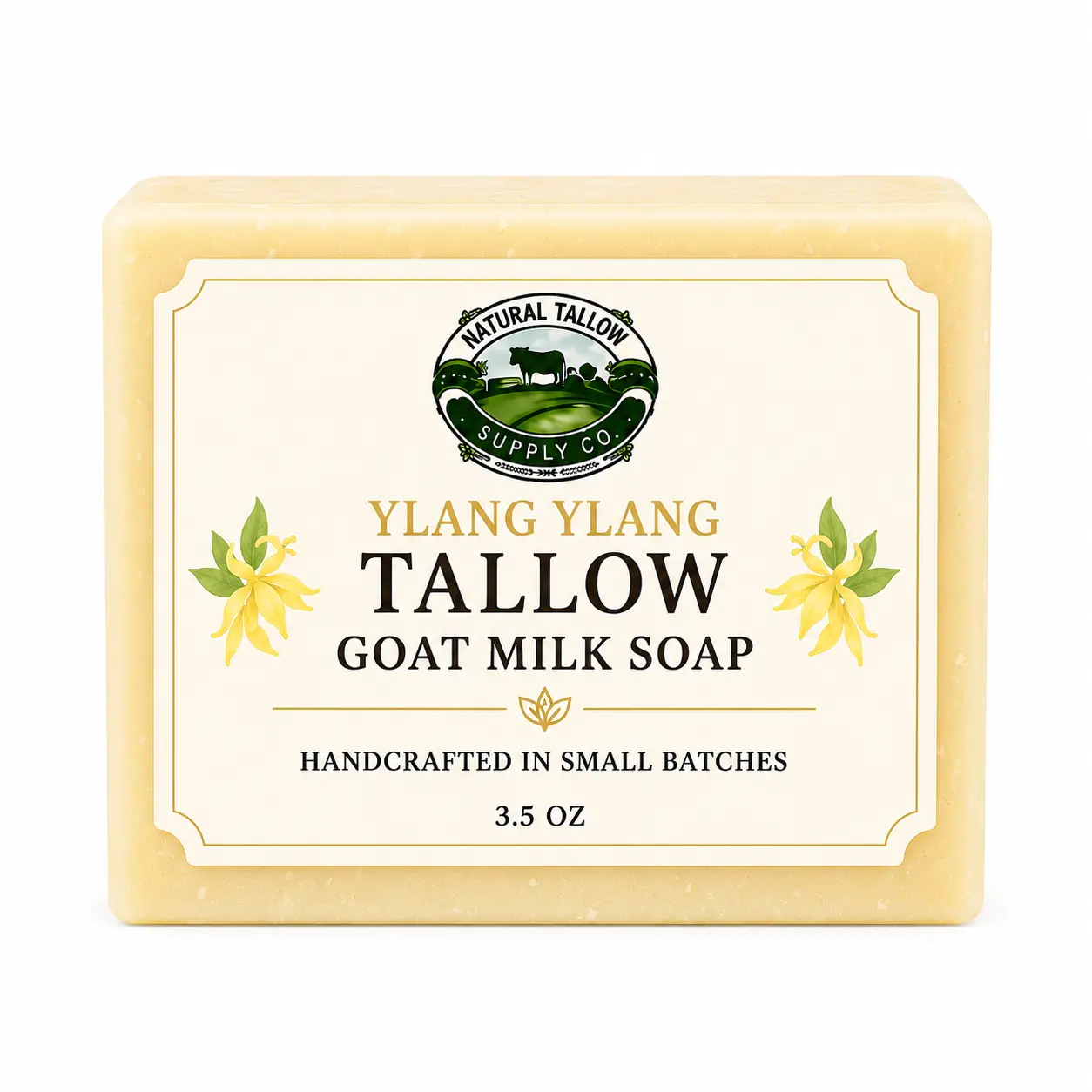 Ylang Ylang Tallow Soap Bar with Goat Milk – Grass Fed Beef Tallow Soap for Face & Body, Rich Creamy Lather, Handcrafted Small Batch Goat Milk Soap – Natural Tallow Supply Co., 3.5 oz