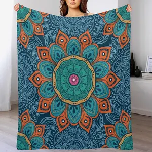 Abstract Mandala Throw Blanket Indian Hippie Bohemian Art Floral Texture Pattern Blanket for Sofa Bed Couch Chair Or Dorm 50"x60"
