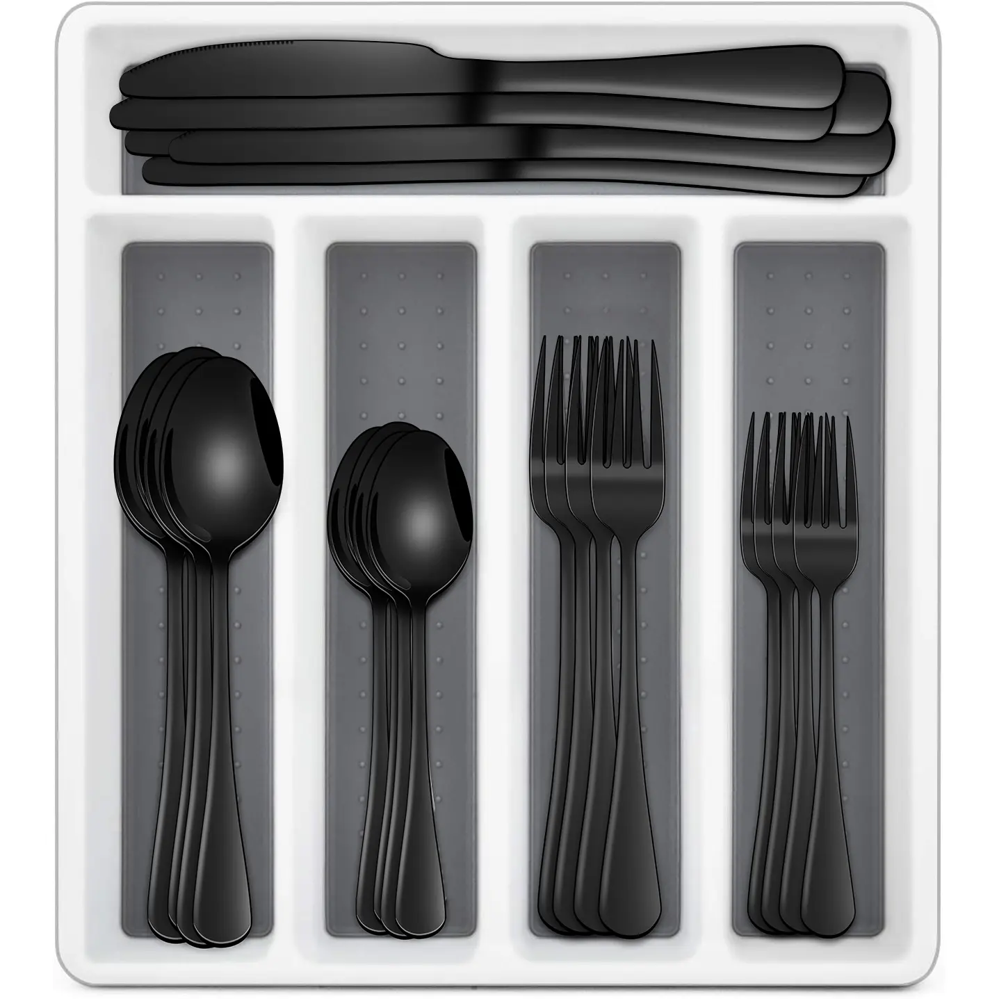 60pcs Black Silverware Set  with Organizer, Modern Stainless Steel Tableware Cutlery Set for 12，Flatware Utensils sets, Including  Knife，Fork，Spoon, for Wedding,  Dinnerware Service Set, Dishwasher Safe