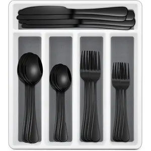 60pcs Black Silverware Set  with organizer ，Stainless Steel Tableware Set For 12，Flatware Utensils sets Including  Knives，Forks，Spoons, for Wedding,  Dinnerware Service Set