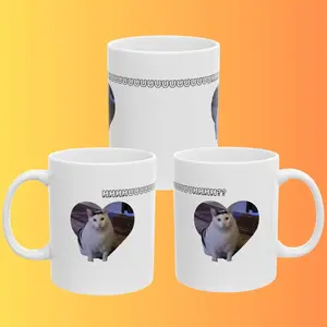 Huuuuh Meme Cat Mug  Adorable Heart Shaped Cat Design  Huh Cat Mug  Meme Design pets