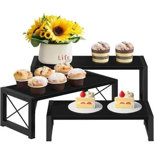 Black 3-Tier Wooden Cupcake and Dessert Display Stand, Multi-Tier Riser for Cupcakes, , Perfume, Makeup, Dolls, Collectibles, and Market Vendor Retail Shelf Organizer