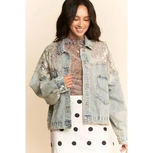 KATE MESH STITCHING BUTTON DOWN DENIM JACKET