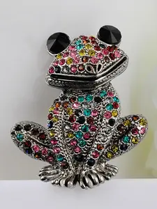 Women's Fashion Frog Brooch, Cute Animal Pattern, Rhinestone Insect Design, Perfect Party Accessory, Stylish Jewelry for All Occasions