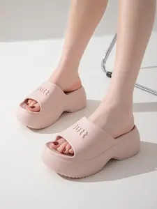 Women's Fashionable Plain Color Platform Slides, Casual Comfortable Home Slippers, Thick Sole Non-slip Slippers for Indoor & Outdoor Wear, Walking Shoes, Soft Sole Slippers