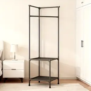 Space-saving corner coat rack - multi-tier clothes and shoe storage rack, freestanding coat rack with 4 tiers of storage, durable plastic structure, easy to assemble, suitable for small bedrooms, closets, dorms, clothes storage storage