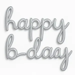Silver Holographic "Happy B-day" Script Balloon