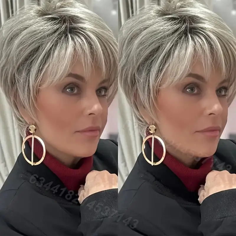 2025 Wholesale Arrivals ArrivalsBrazilian Remy Human Hair Wig Short Straight Layered Grey Glueless Wig - 180% Density Rose Net Cap for, Natural Look for Parties, Mother's Day & Casual Attire, Party Accessories, Natural Hairpiece, Glueless Wig Cap