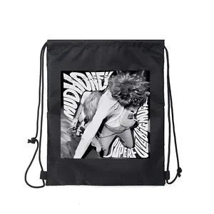 Black Rock Music Band Guitar Player Print Drawstring Backpack Workout Gym Bag Casual Travel Rucksack for Music Lovers Festival Outdoor Use Best Gift for Christmas Halloween Birthday and Special Occasions