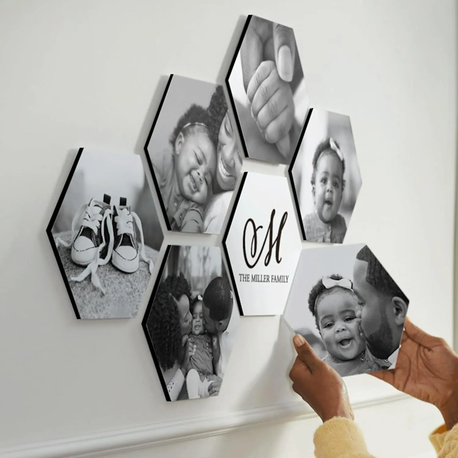 2/4/6/8pcsCustom Photo Print Tiles  Hexagons , Personalized Photo Board Wall Prints, Collage Wall Art Picture Gifts for Family and Friends, No Damage Peel and Stick Tape