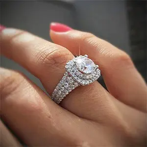 925 Sterling Silver Shiny Full Diamond Ring 18K Gold Cocktail Rings Round Cut Cubic Zirconia Promise Rings CZ Multi Row Diamond Ring Eternity Engagement Wedding Band Ring for Women Z.45 (US Code 6)