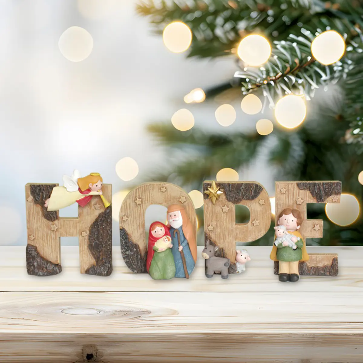 4pcs Cute Character Hope Sign, Ideal Christmas or Birthday Gift, Perfect Home & Office Decor, Unique Wall Art, Vibrant Resin Wood Look Ornament