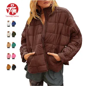 Tanming Women's Quilted Puffer Jacket Long Sleeve Casual  Lightweight Padded Coat  with Side Pockets