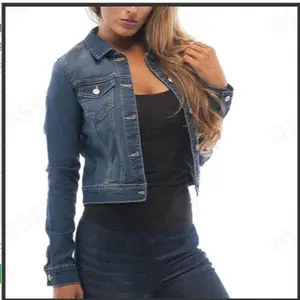 Women's Jackets Cropped Long Sleeve Button Down Crop Jean Shacket with Pockets