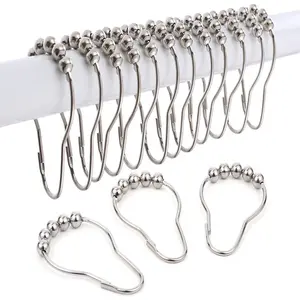 Stainless Steel Shower Curtain Hook, 12pcs Anti-rust Ball Design Shower Curtain Hook, Bathroom Accessories for Home Hotel Salon Dormitory Decor
