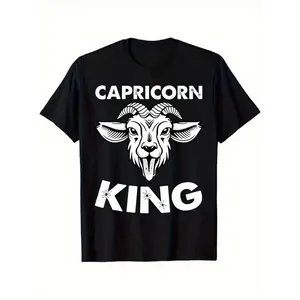 Capricorn King Zodiac T-Shirt |   Black Graphic Tee with Goat Head Design, Casual Daily Wear, Soft Stretch Fabric, 180gsm Heavyweight, Breathable Sports Top, Festival, Unisex Casual Attire & Statement Outfits, M
