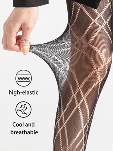 Sweet and Spicy Fishnet Stockings, High Waist Slim-Fit Patchwork Design, All-Season Fashion Wear, Perfect for Any Occasion