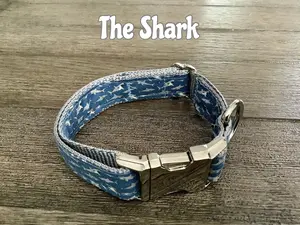 Handcrafted Adjustable Dog Collar with Sharks