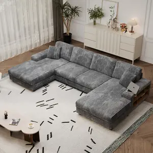 137” Oversized Corduroy Sectional Sleeper Sofa with Double Storage Chaise, U Shaped 4 Seat Sectional Couch,Dark Gray