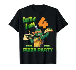 Mademark x Teenage Mutant Ninja Turtles - Dude I am 4 Years Old Mikey Pizza Birthday Party T-Shirt