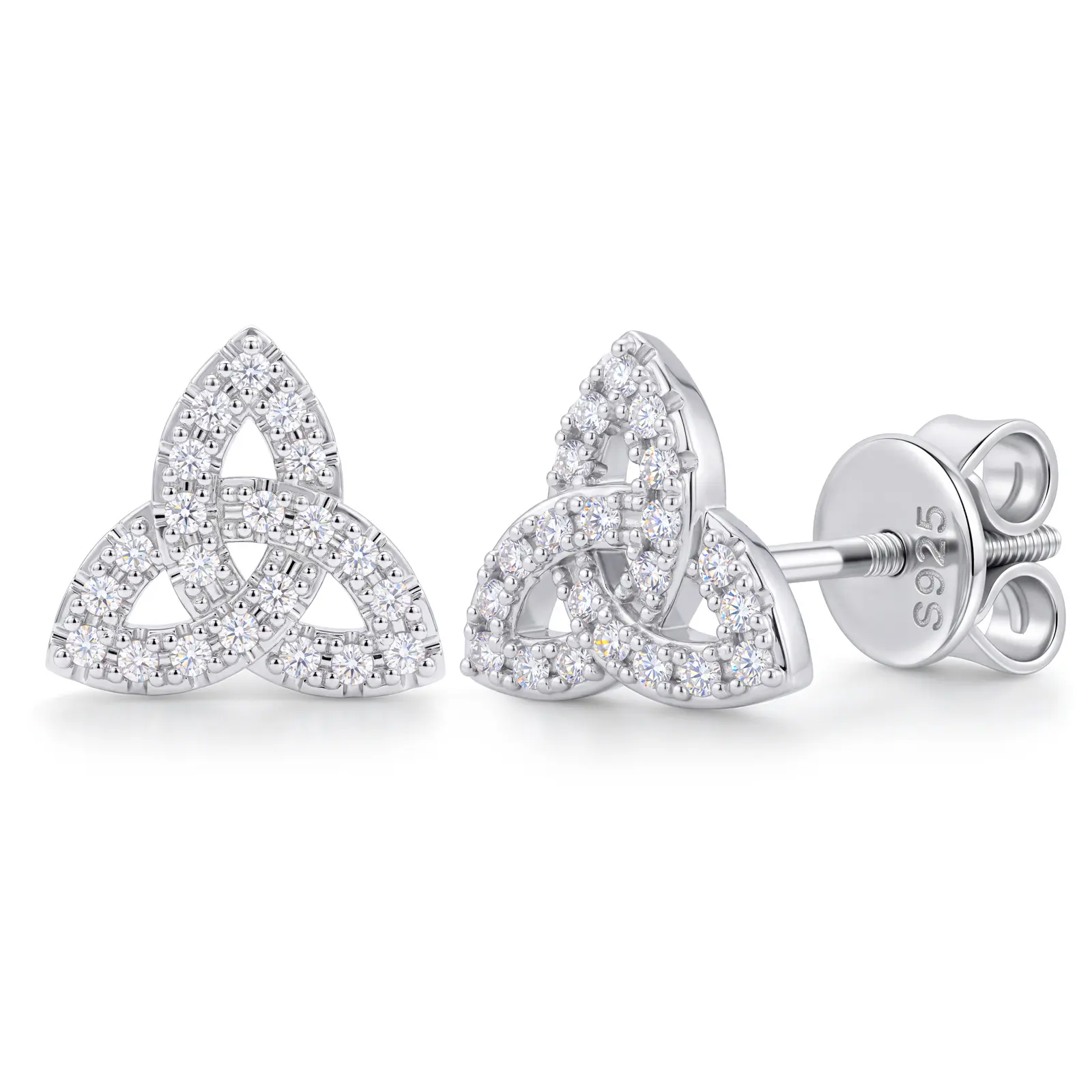 UCCIYO Moissanite Celtic Knot Stud Earrings for Women, 7.8mm Pave Trinity Knot, 14K Gold Plated 925 Sterling Silver Dainty Irish Jewelry Gift [ #E722]