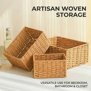 3-Size Handwoven Storage Basket Set, Natural Seagrass Organizer, Suitable for Bedroom, Bathroom and Closet