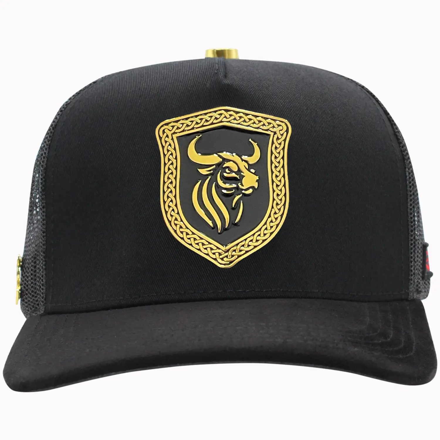 FERRETI HATS PREMIUM FT131 Toro Greca Cotton Trucker Hat with Unique Golden Bull Logo Design