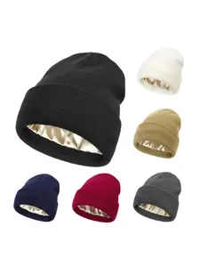 Men Women Ski Warm Knitted Hat, Fall Winter Fashion Color Satin Lining, Two-Sided Ladies Cold Weather Cap, Reversible Bonnet, New Arrival