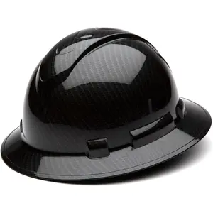Full Brim Hard Hat, 4 Point Ratchet Suspension Safety Helmet, Shiny Black Graphite Pattern Work Hard Hat, Impact Resistant High Density Polyethylene Head Protection for Construction, Industrial and Outdoor Workplace