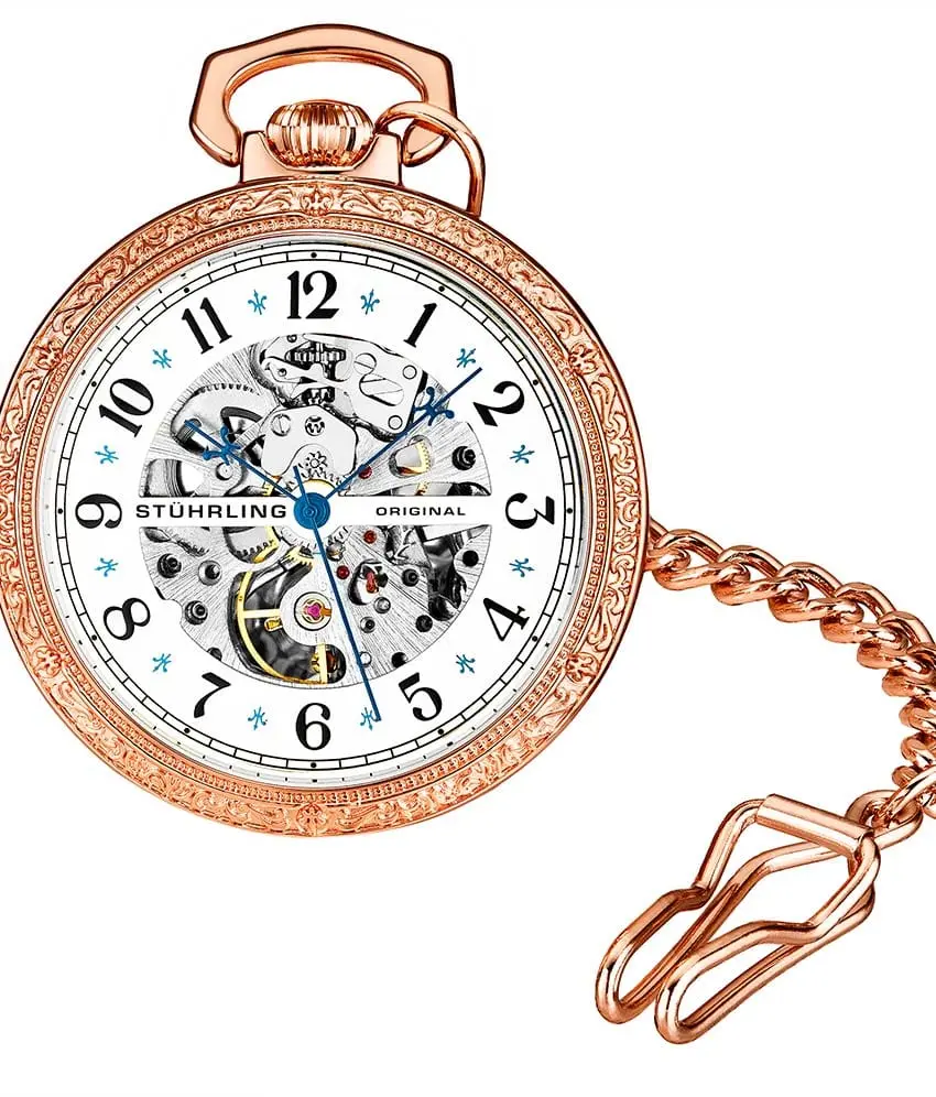 Men's Classic Skeleton Pocket Watch, 48mm Mechanical Hand-Wind Timepiece with Engraved Bezel and Exhibition Back, Skeleton Face, Round Shape, Unisex