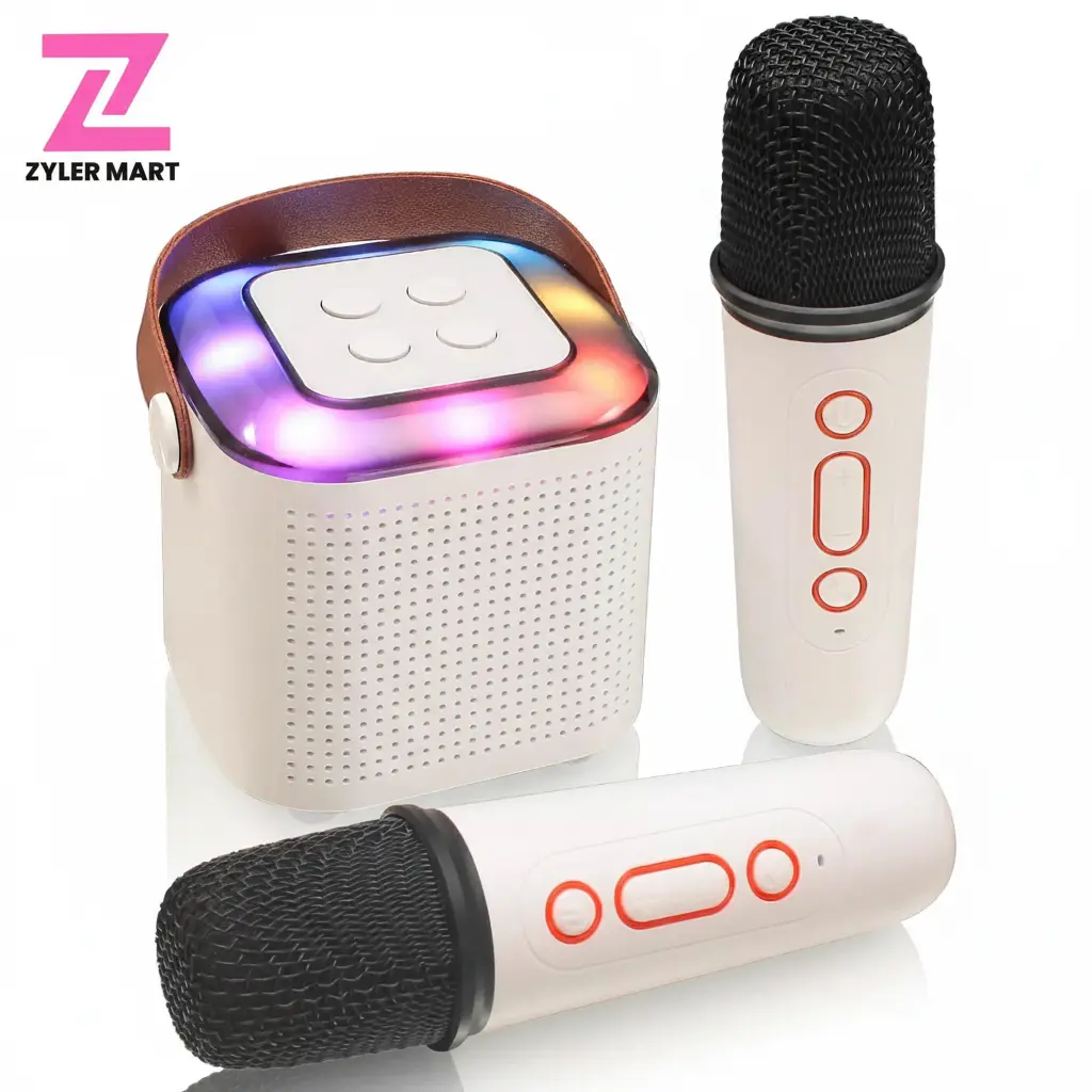 ZYLER Kids Mini Portable Karaoke Machine with Dual Mic System, 2 Wireless Mics, Bluetooth 5.3, 57mm Stereo Speakers, RGB Beat Lights, Rechargeable Lithium Ion Batteries (6-8 Hrs), Stable Range, AUX-Out, TF Card Slot for Christmas Gifts, Outdoor Camping