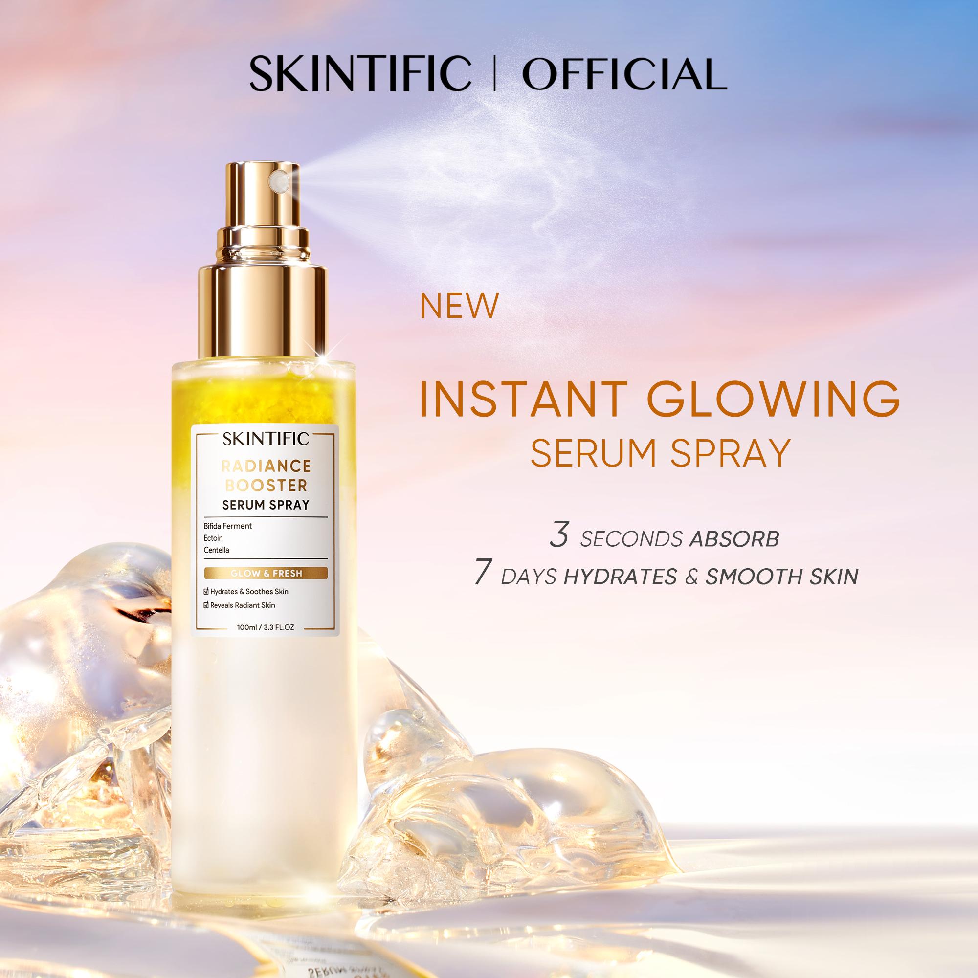 SKINTIFIC 2PCS Perfect Base & Set Combo - Radiance Booster Serum Spray + TWC Ultra Cover Powder Foundation for Oily & Combo Skin Stay All-Day Matte & Glow Oil-Control