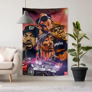 Legends Of Hip Hop Rapper Stars Poster Tapestry Painting Old School 2PAC Biggie Smalls Wall Art For Living Room Flag