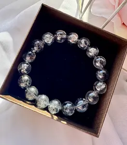 Natural Herkimer Diamond Bracelet 12mm Beads Spiritual Gift Healing Crystals High Vibration Jewelry Manifestation Stone for Adults