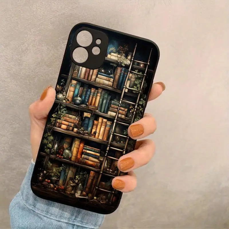 Vintage Bookshelf Pattern Phone Case, Phone Protective Cover, Phone Accessories Compatible with iPhone 11 12 13 14 15 Pro Pro Max
