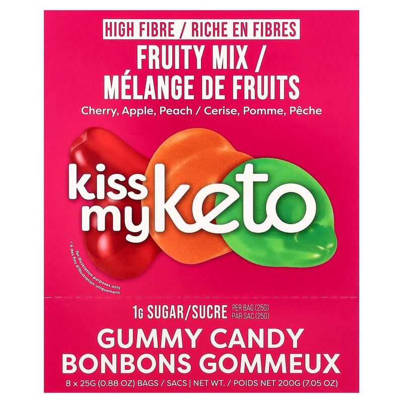 Kiss My Keto Gummy Candy, Fruity Mix, 8 Bags, 0.88 oz (25 g) Each