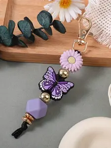 Sweet Butterfly Daisy Beaded Keychain, Short Key Holder, Bag Decoration, Anti-Loss Car Key Charm, Birthday Gift, Friend Gift