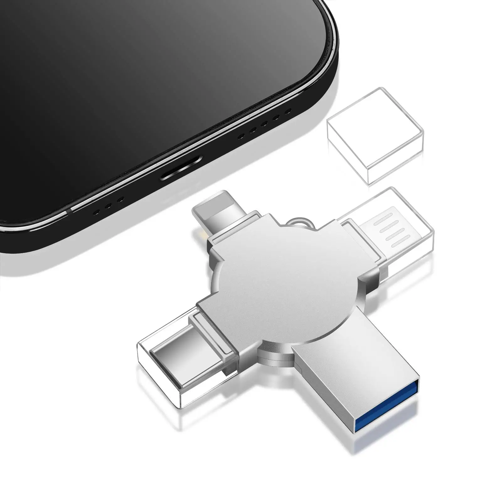 4 in 1 Multi-functional OTG Flash Drive, 1 Count High Speed USB 3.0 External Storage for iPad, Android Phones, PC and More Devices, Flash Memory Speed